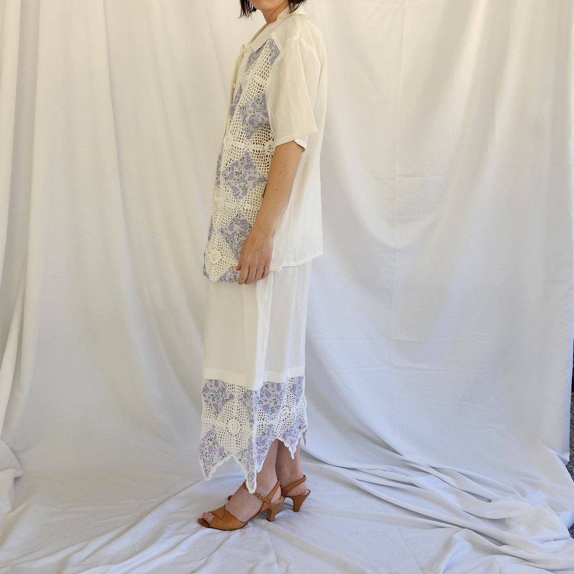 90s Deadstock White and Purple 3 Piece Skirt Set