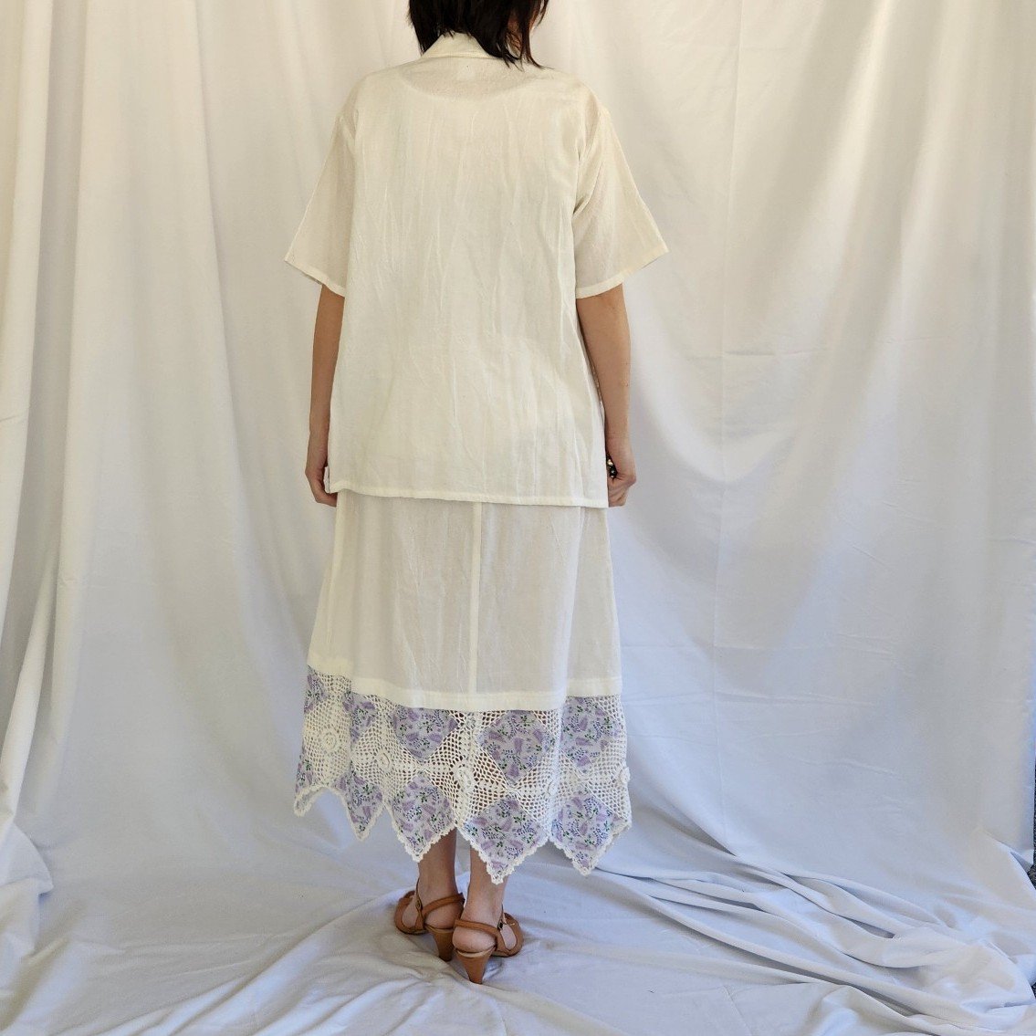 90s Deadstock White and Purple 3 Piece Skirt Set