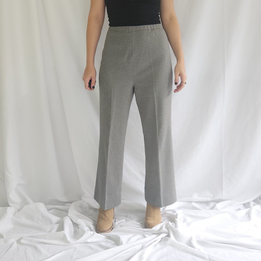 70s Brown and Green Houndstooth Pleated Pants