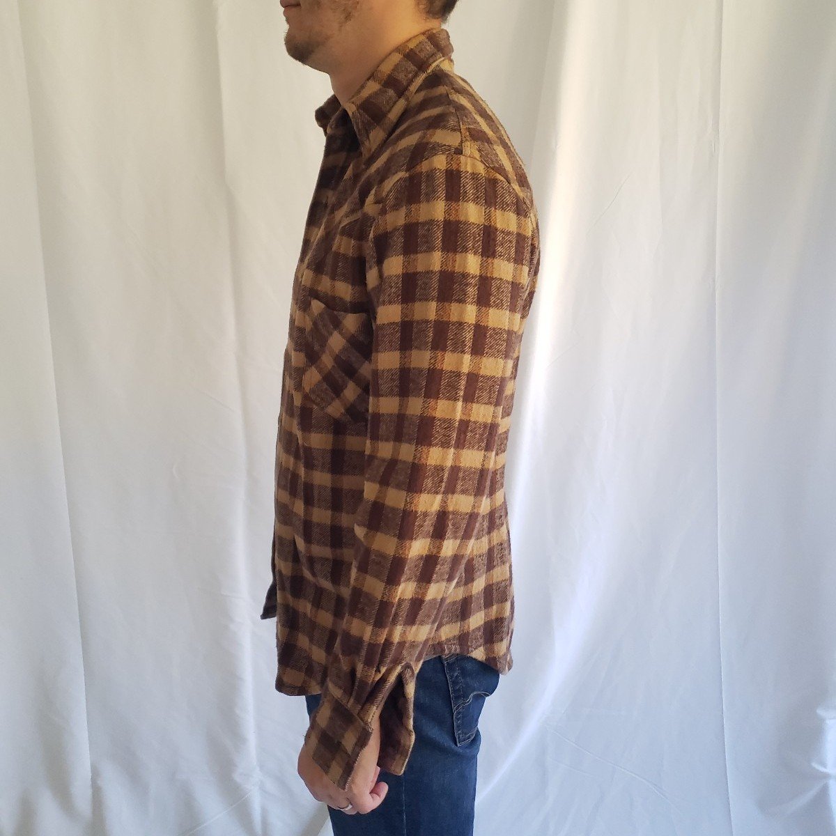 Vintage Hand Made Brown Plaid Heavy Flannel