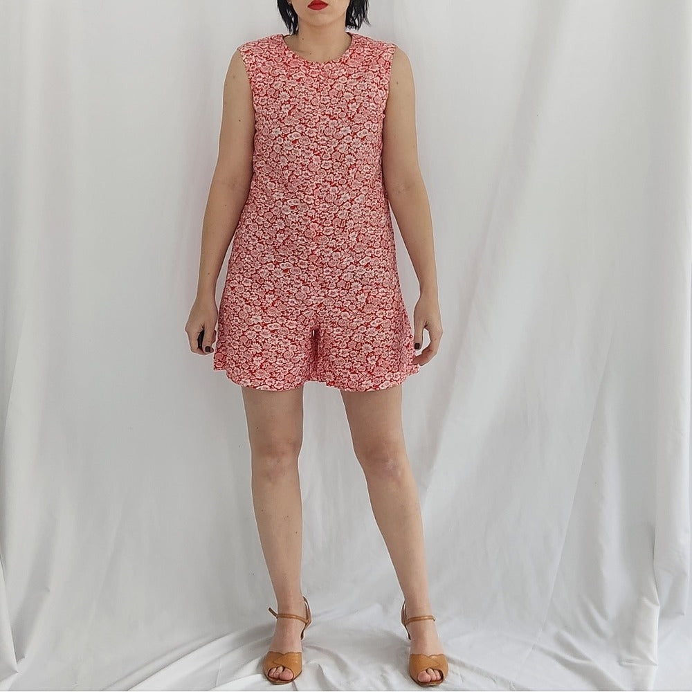 60s Red and White Floral Romper