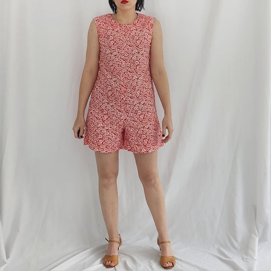 60s Red and White Floral Romper