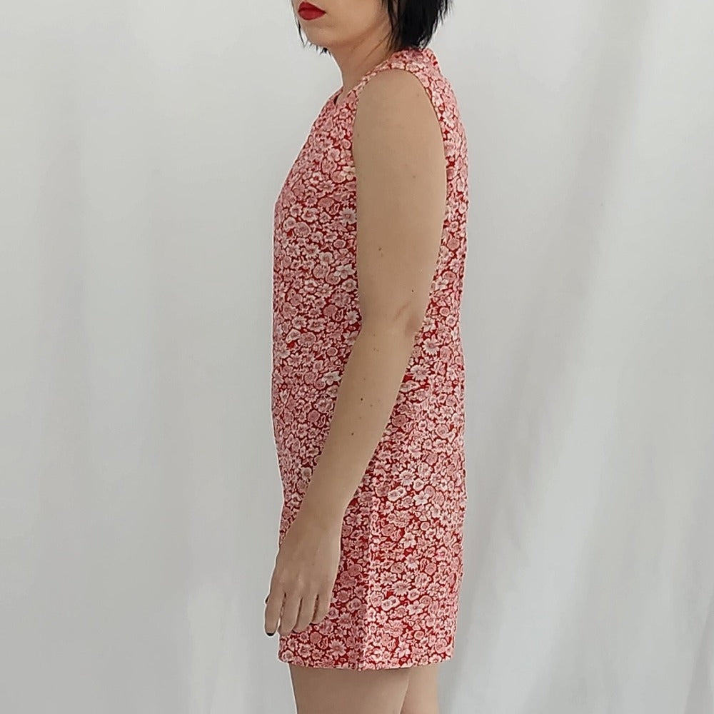 60s Red and White Floral Romper