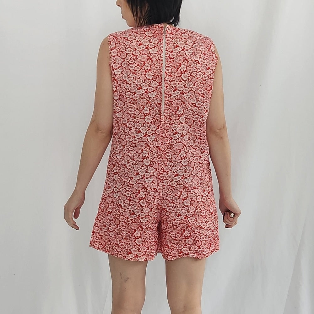 60s Red and White Floral Romper
