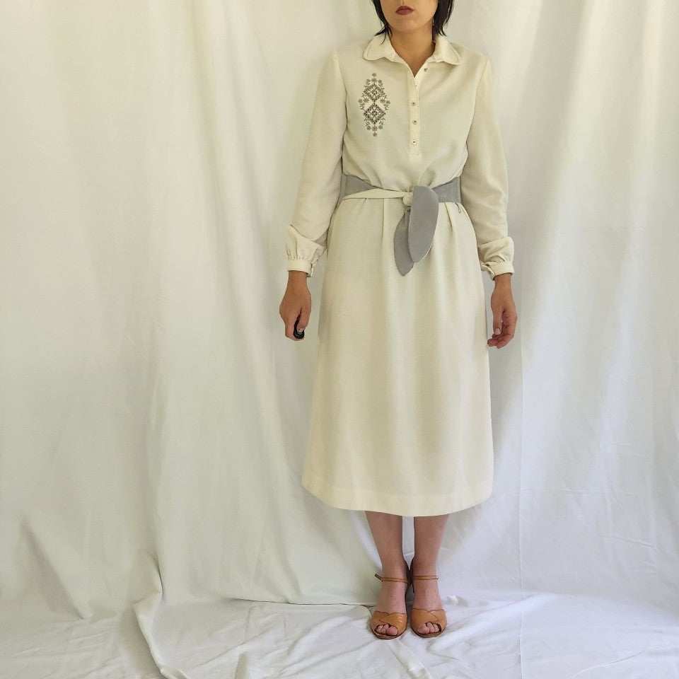70s Ivory and Silver Long Sleeve Dress