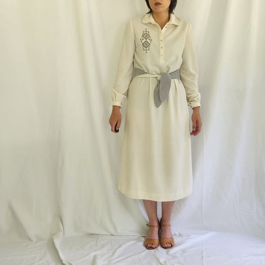70s Ivory and Silver Long Sleeve Dress