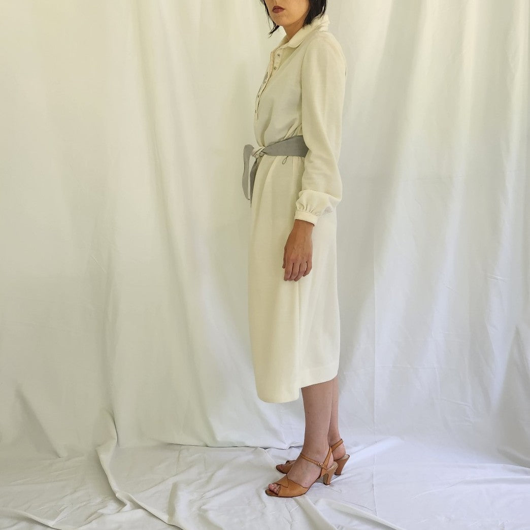 70s Ivory and Silver Long Sleeve Dress
