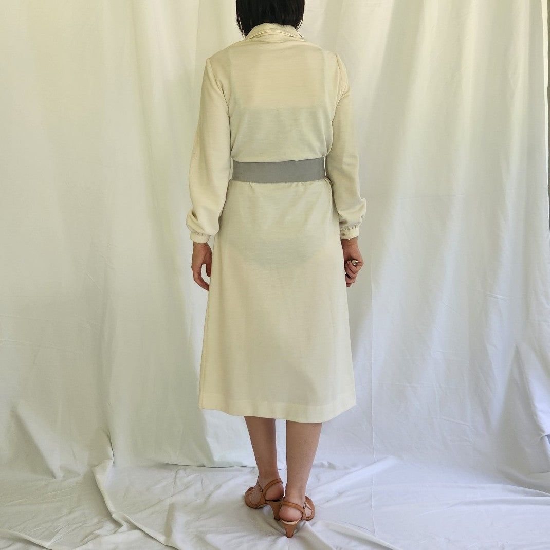 70s Ivory and Silver Long Sleeve Dress