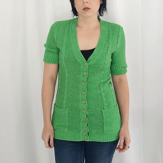 70s Green Short Sleeve Cardigan
