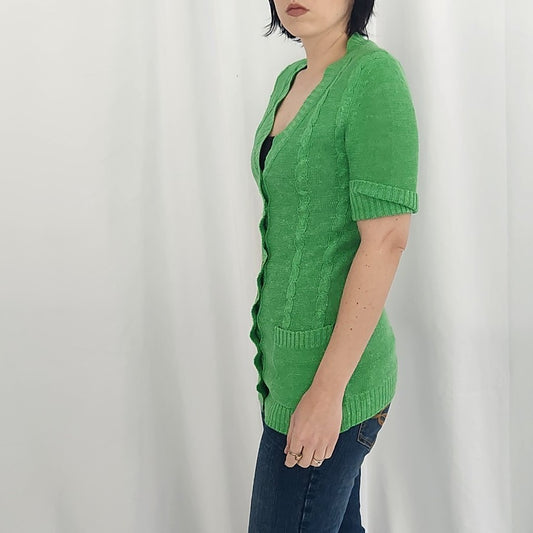 70s Green Short Sleeve Cardigan