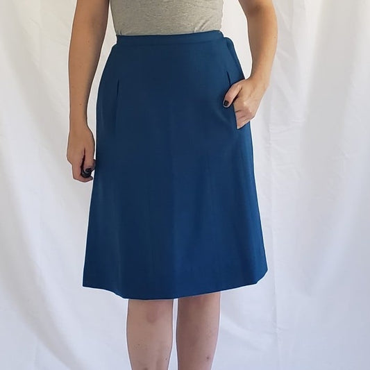 60s Hand Made Blue A Line Skirt