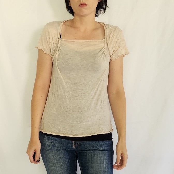 Y2K Beige Square Neck Top