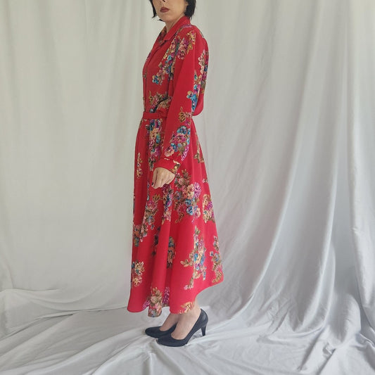 90s/00s Red Floral Top and Skirt Set