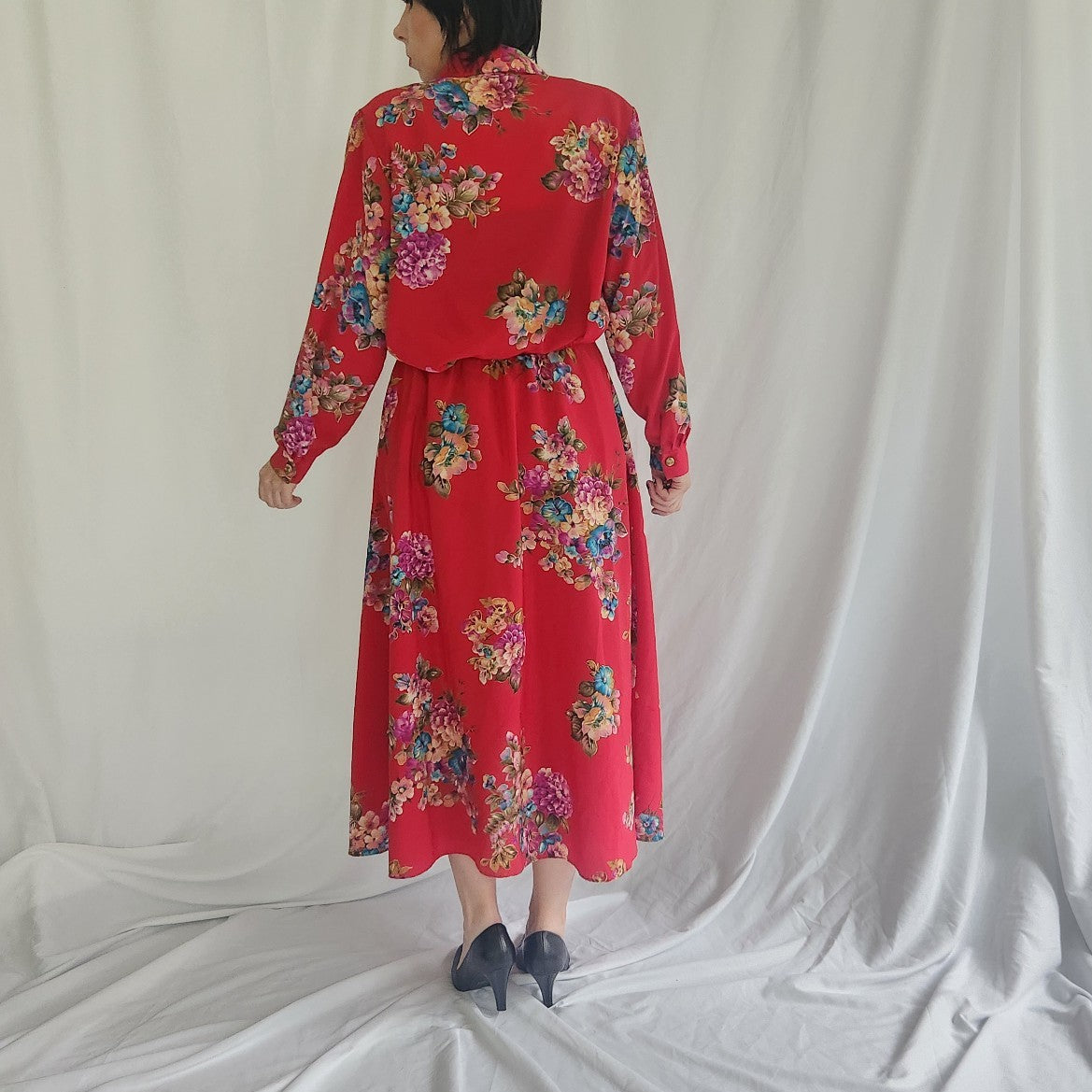 90s/00s Red Floral Top and Skirt Set