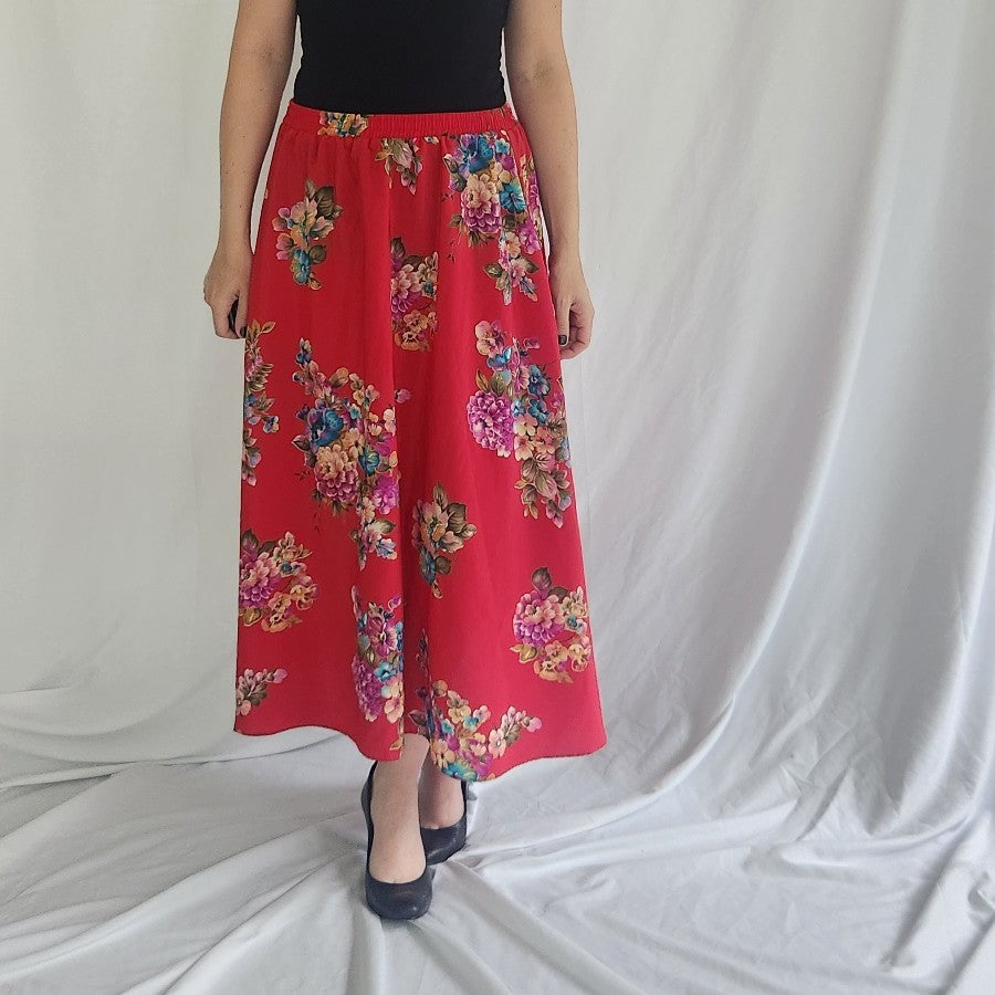 90s/00s Red Floral Top and Skirt Set