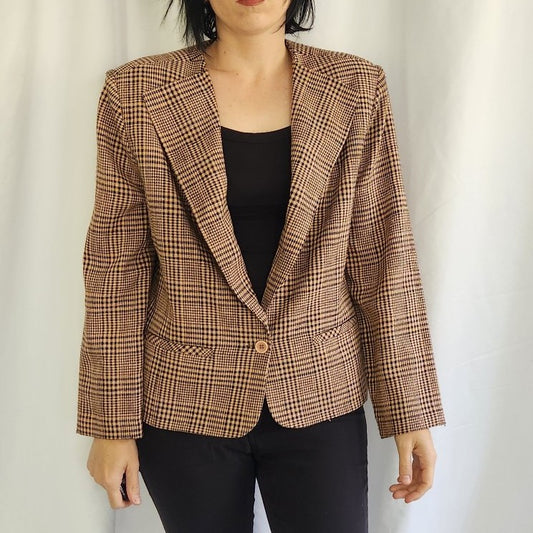 90s Tan and Black Plaid Blazer