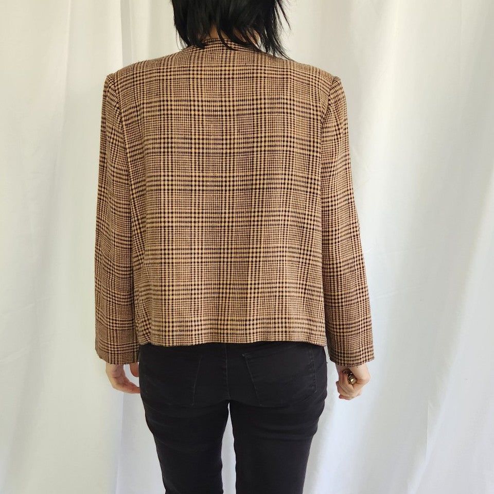 90s Tan and Black Plaid Blazer