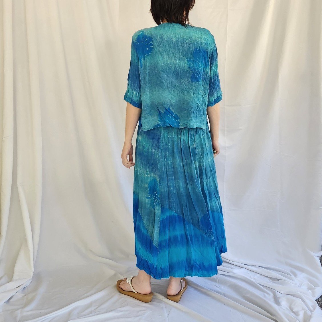 90s Blue Rayon Skirt Set
