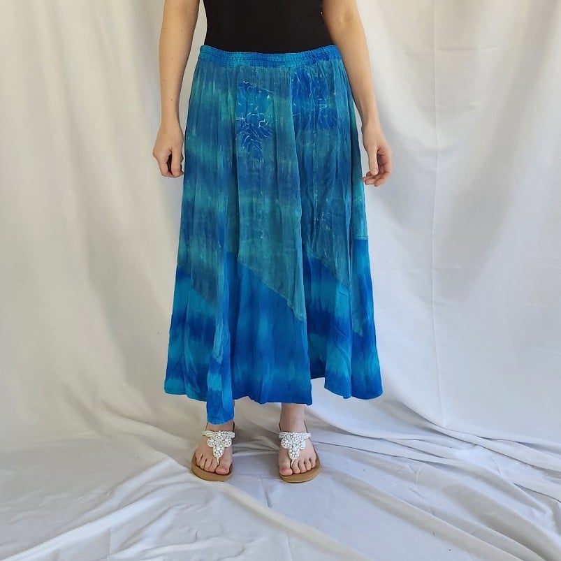 90s Blue Rayon Skirt Set