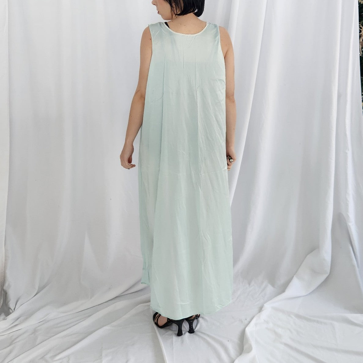 70s/80s Blue Nylon Peognoir Robe and Nightgown Set