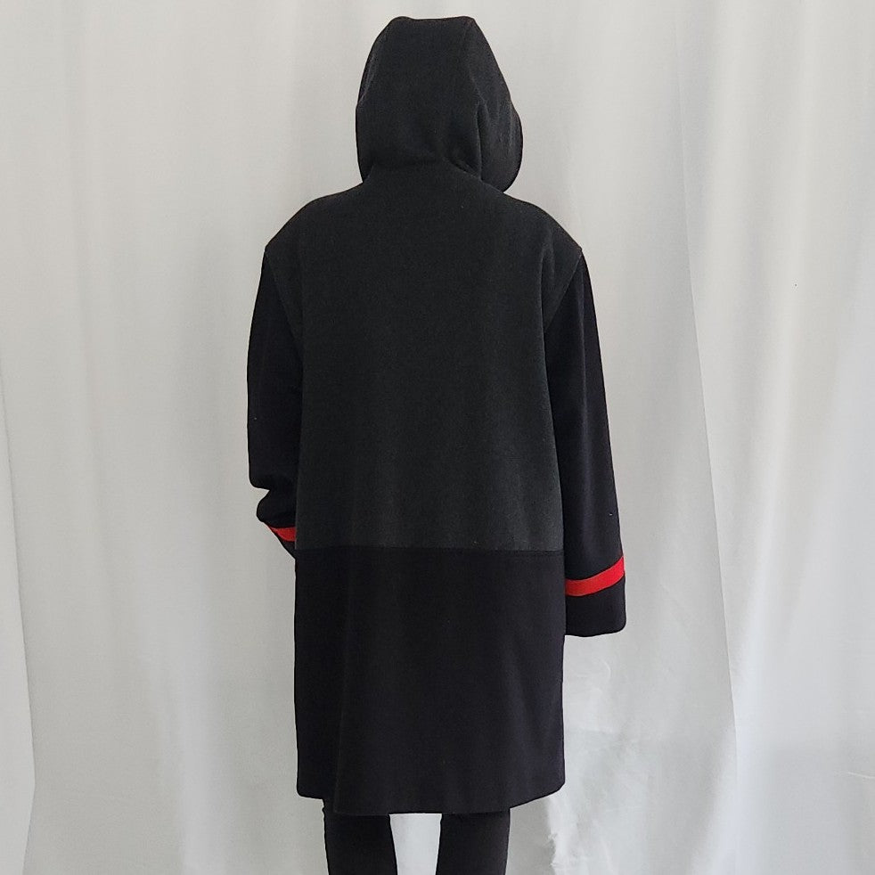 90s Gray, Black and Red Wool Overcoat