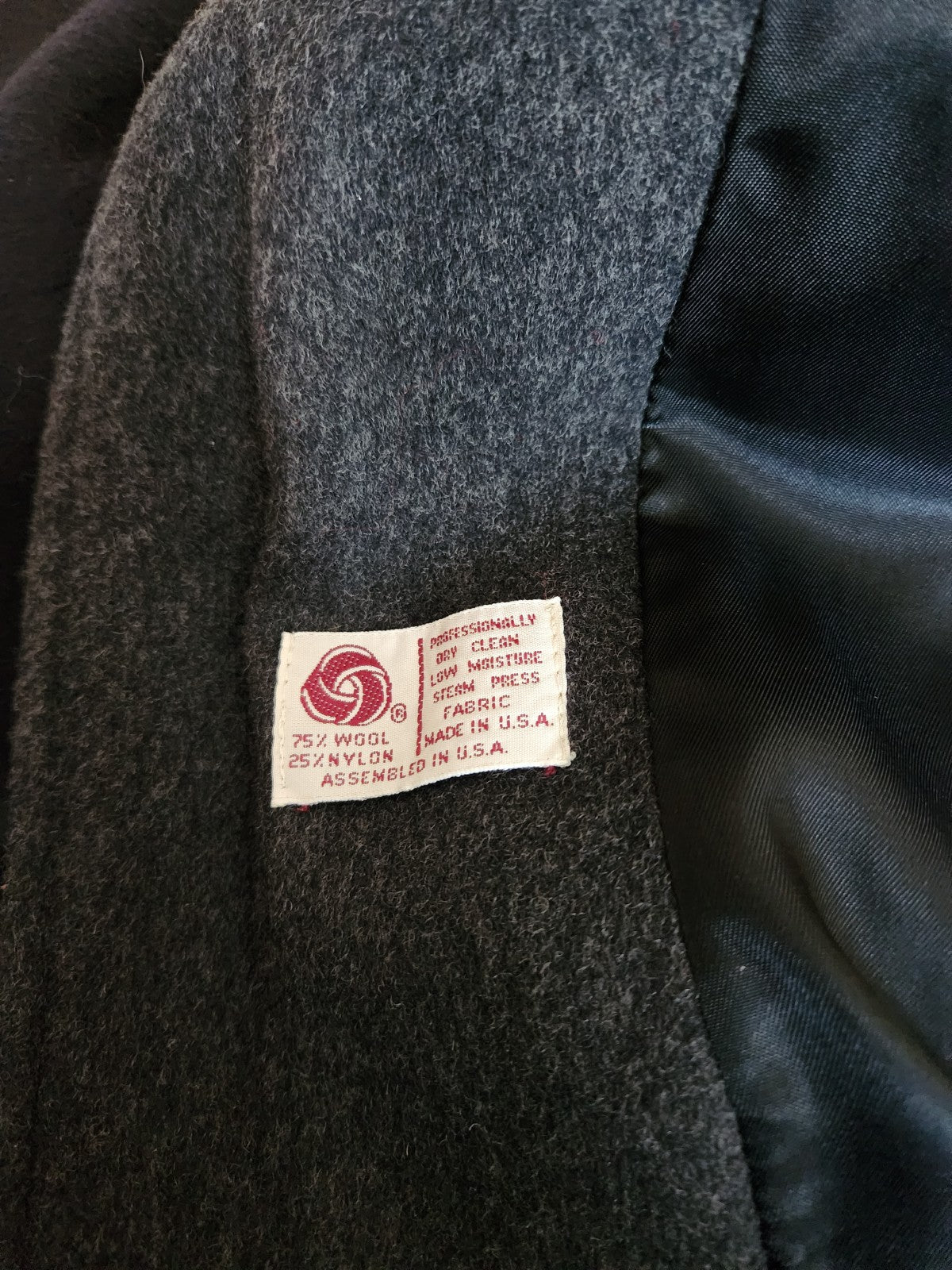 90s Gray, Black and Red Wool Overcoat