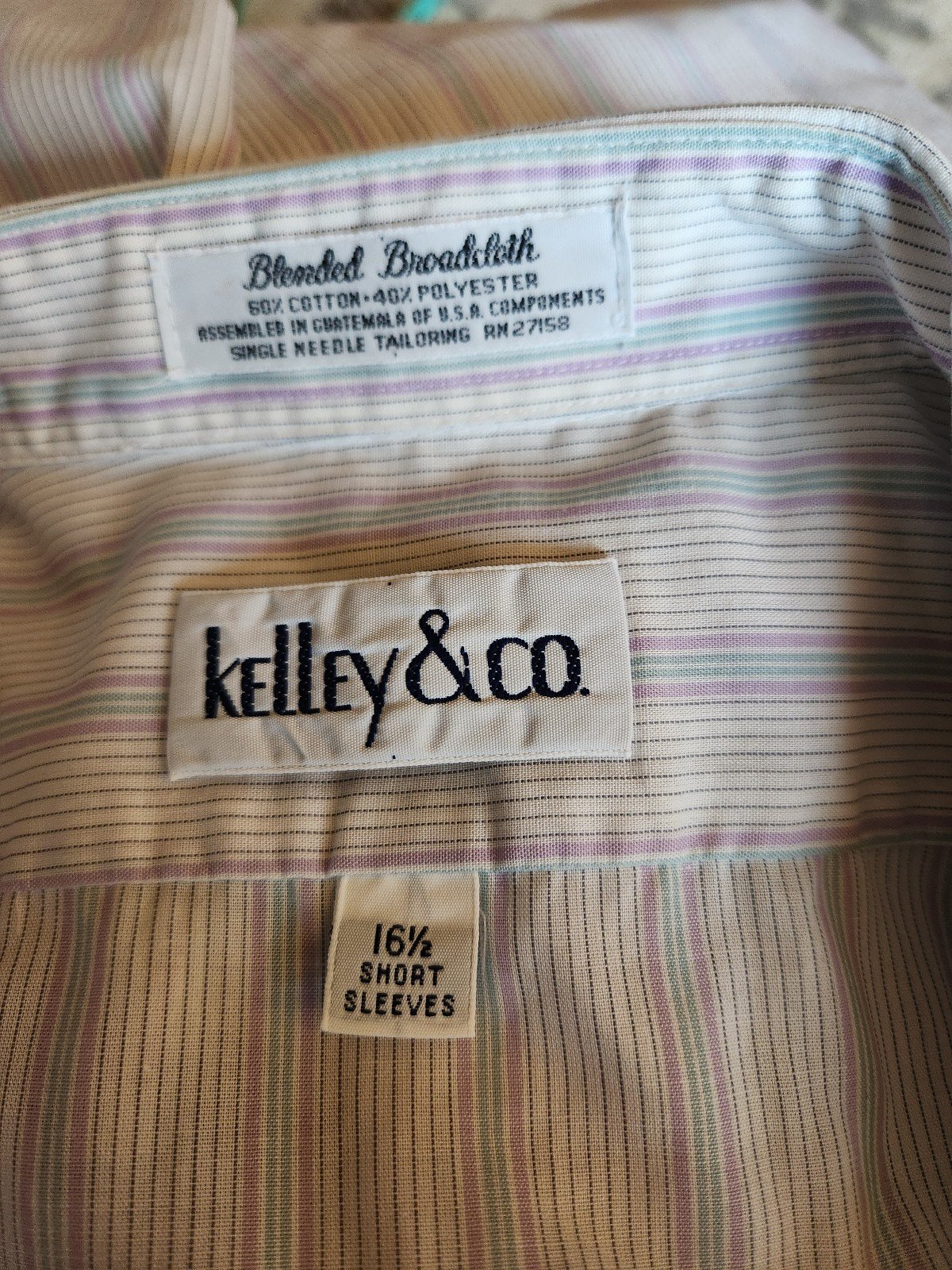 90s White, Purple, and Blue Striped Short Sleeve Button Down
