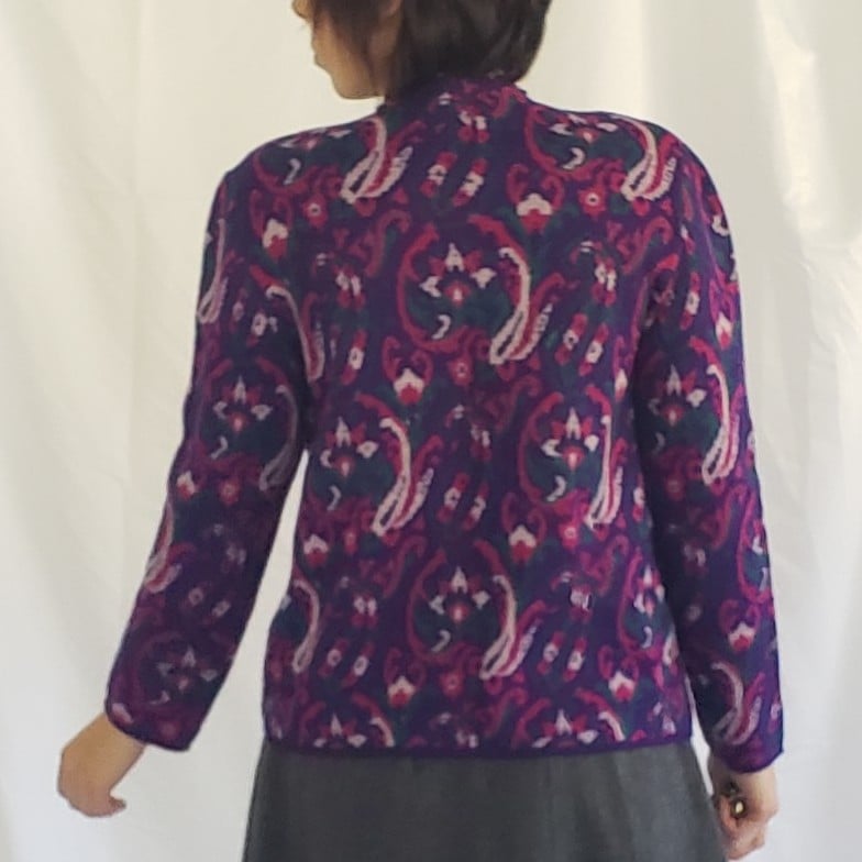 60s Purple, Pink, and Green Paisley Wool Cardigan