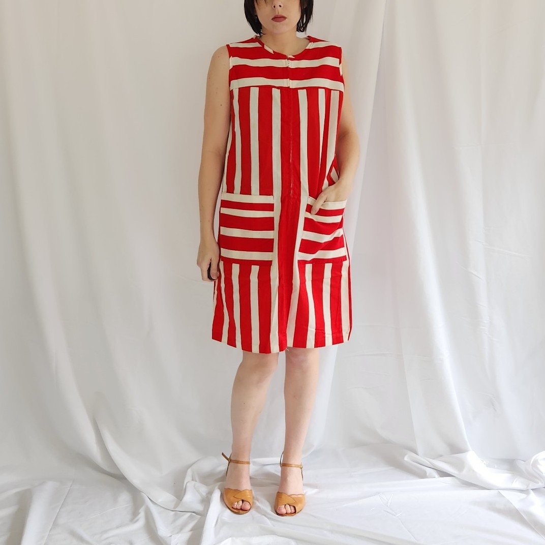 60s Red and White Striped Sundress