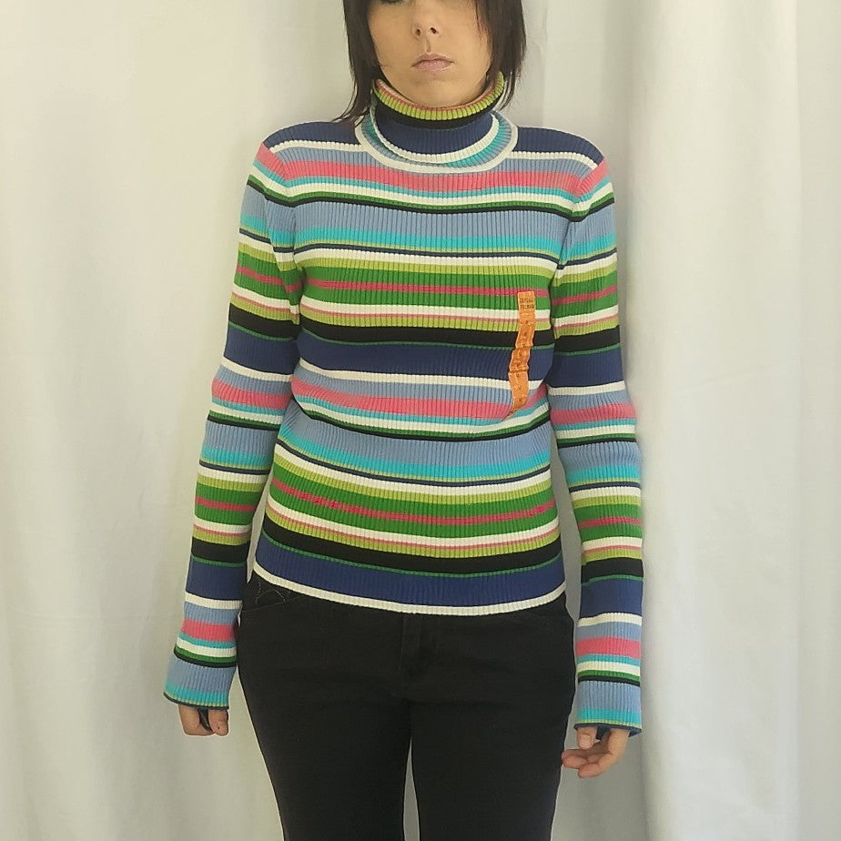 Y2K Deadstock Colorful Striped Turtleneck Sweater