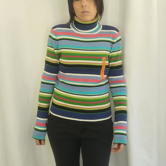 Y2K Deadstock Colorful Striped Turtleneck Sweater