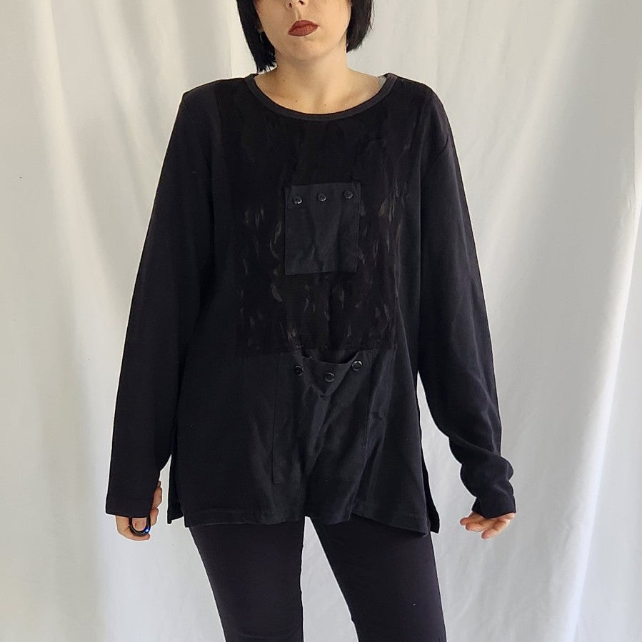 90s Black Cotton Blend Boho Shirt