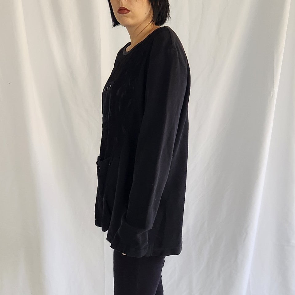 90s Black Cotton Blend Boho Shirt