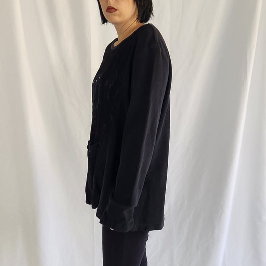 90s Black Cotton Blend Boho Shirt