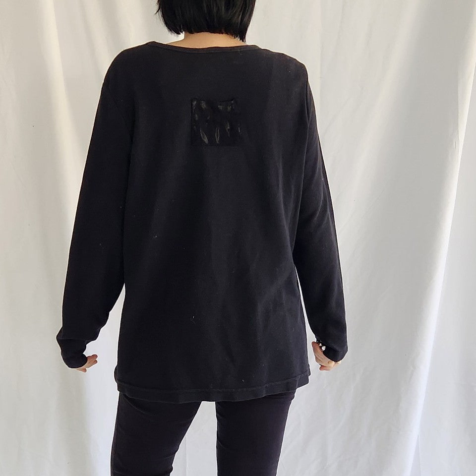 90s Black Cotton Blend Boho Shirt