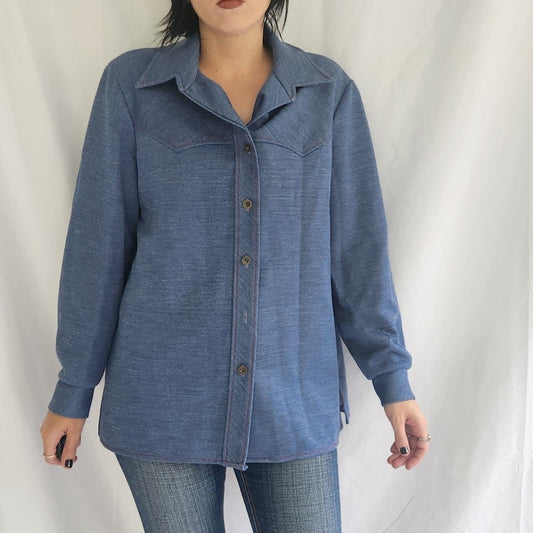 70s Blue Western Style Button Down