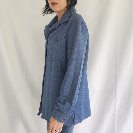 70s Blue Western Style Button Down