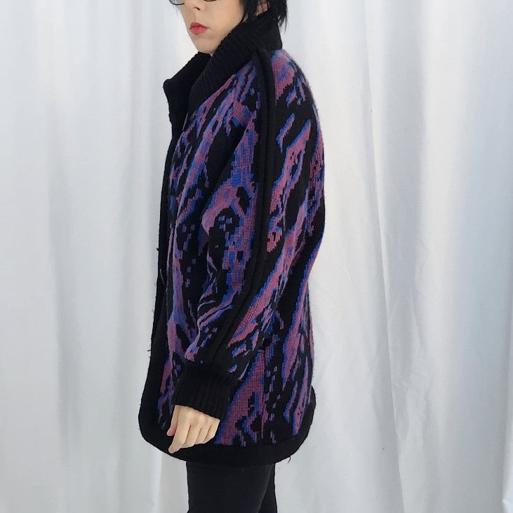80s Black, Purple, and Blue Knit Coat