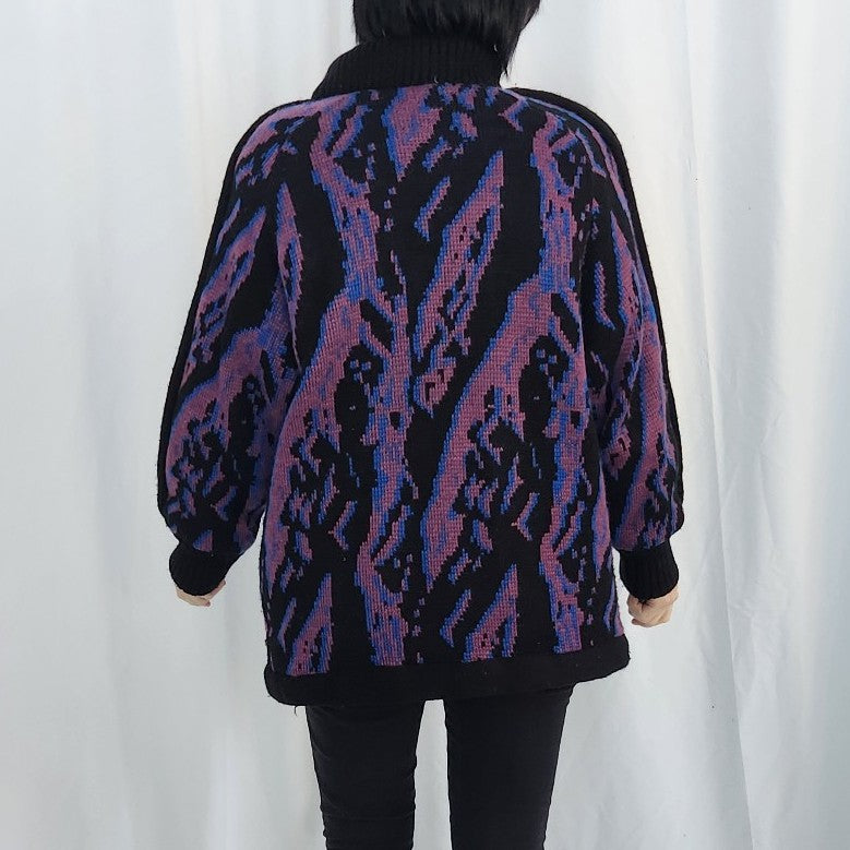 80s Black, Purple, and Blue Knit Coat