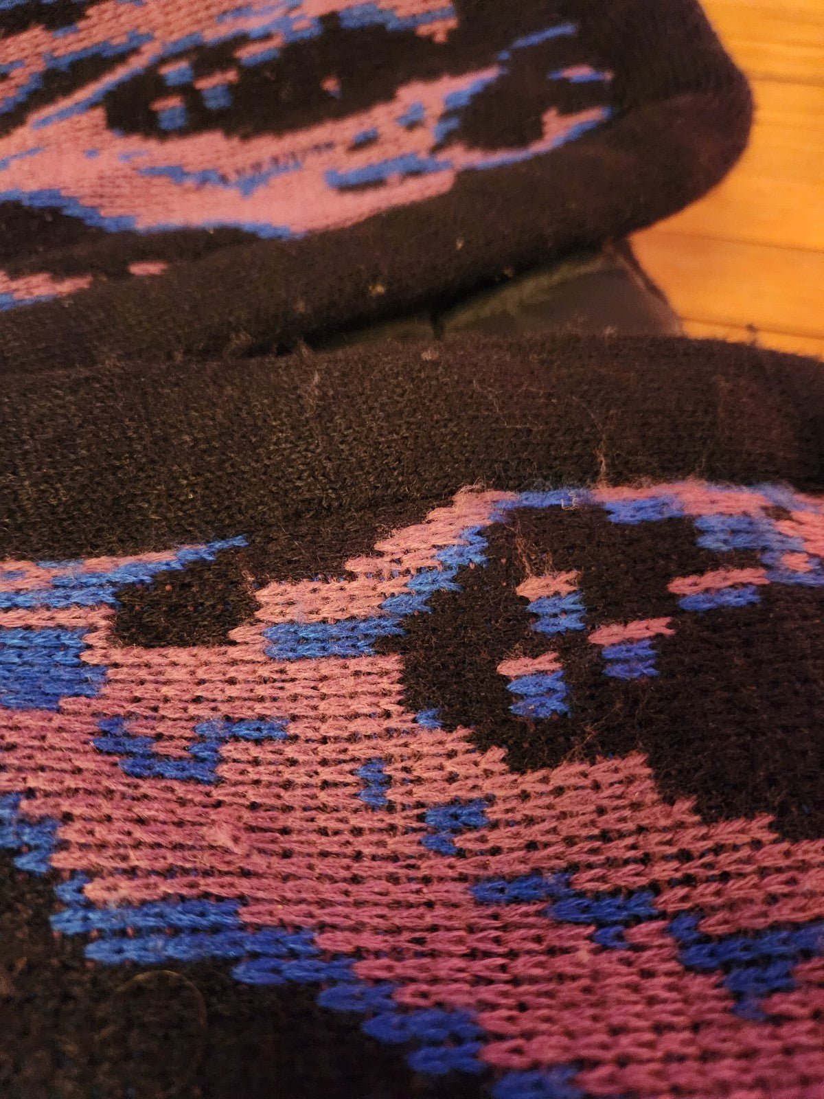 80s Black, Purple, and Blue Knit Coat