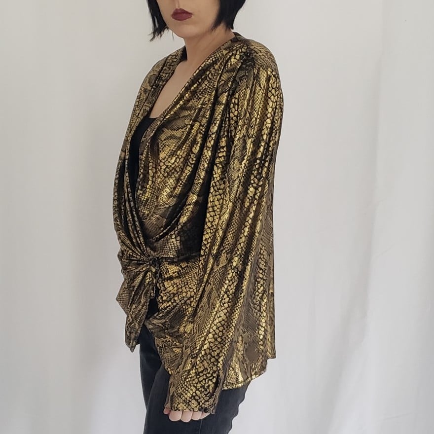 80s Gold and Black Snakeskin Print Top