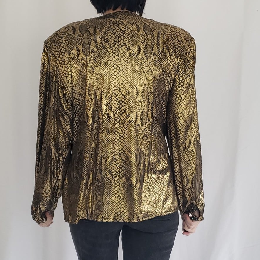 80s Gold and Black Snakeskin Print Top