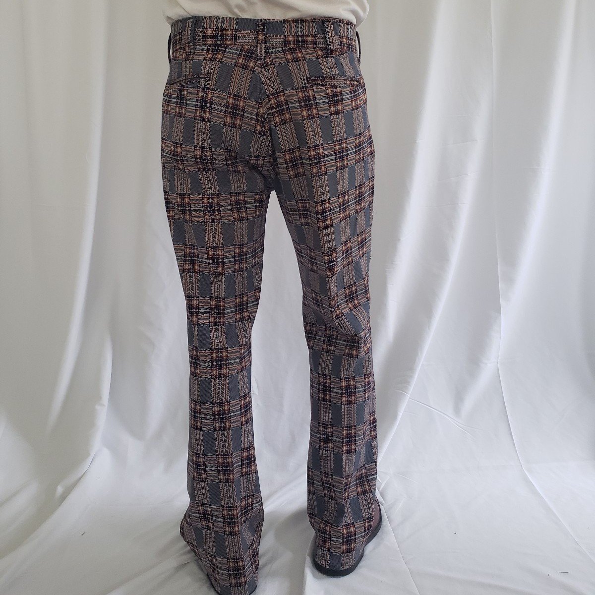 70s Blue Plaid Double Knit Pants