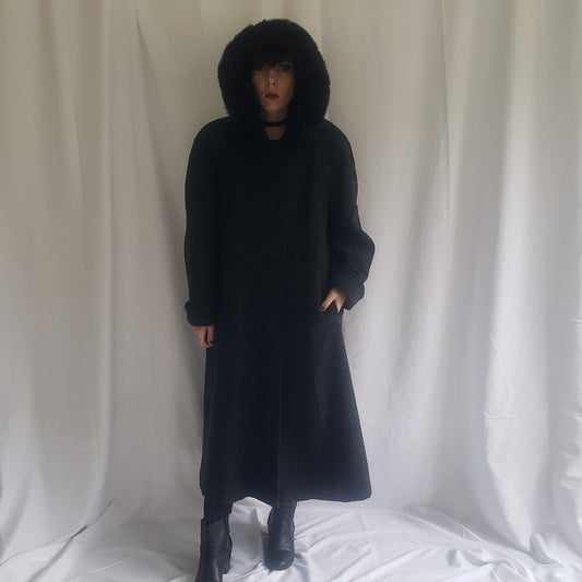 90s/00s Gray Hooded Wool Overcoat