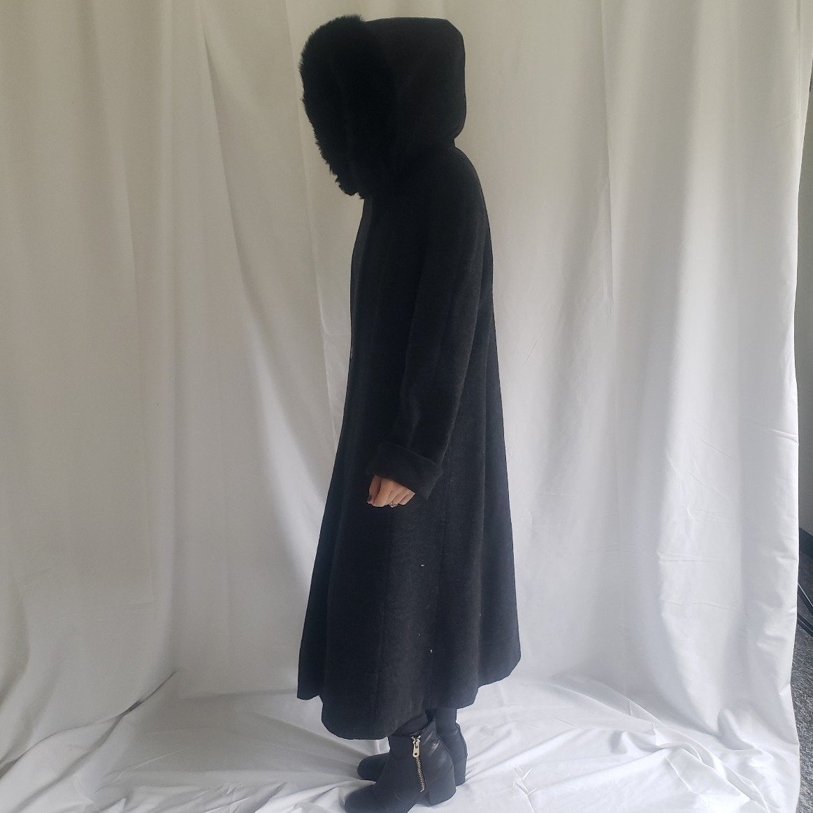 90s/00s Gray Hooded Wool Overcoat