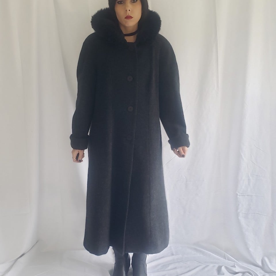 90s/00s Gray Hooded Wool Overcoat