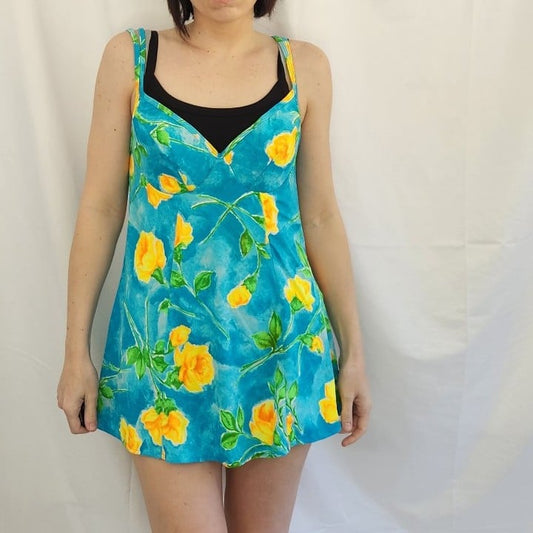 90s Deadstock Blue Skirted Swimsuit