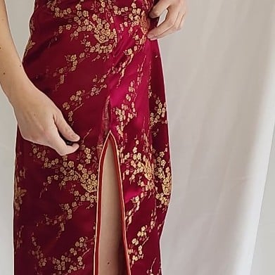 Vintage Reproduction Pink and Gold Satin Cheongsam