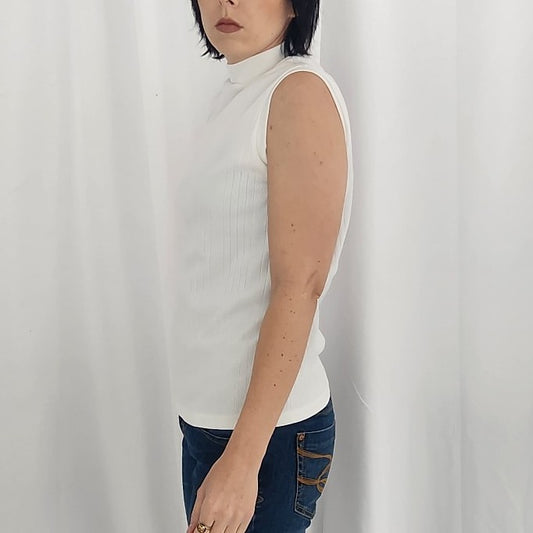 70s White Mock Neck Sleeveless Top