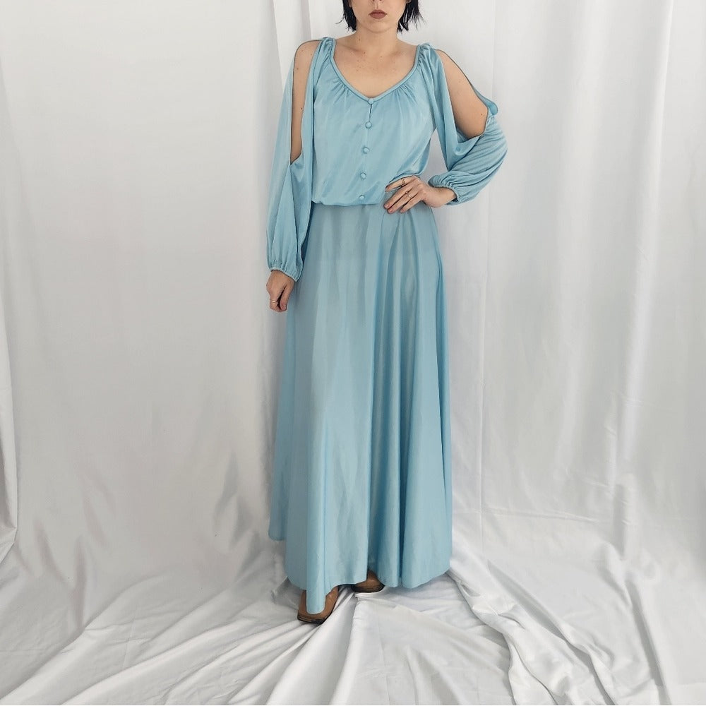 70s Light Blue Evening Gown